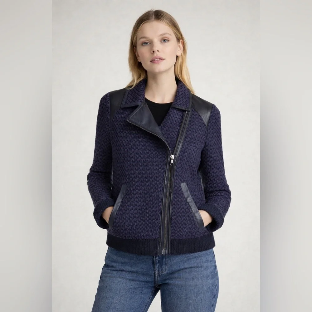 Rag & Bone Melinda Knit Boucle Biker Jacket wool & leather